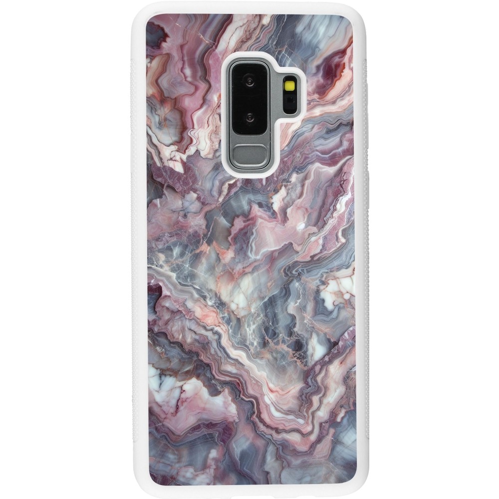 Coque Samsung Galaxy S9+ - Silicone rigide blanc Marbre violette argentée