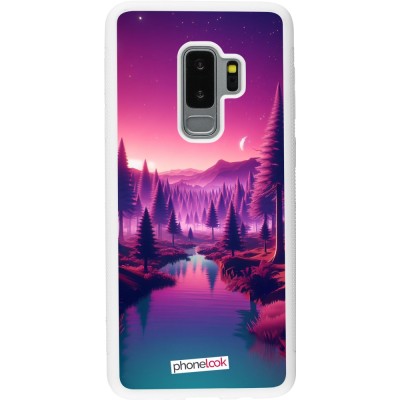 Coque Samsung Galaxy S9+ - Silicone rigide blanc Paysage Violet-Rose