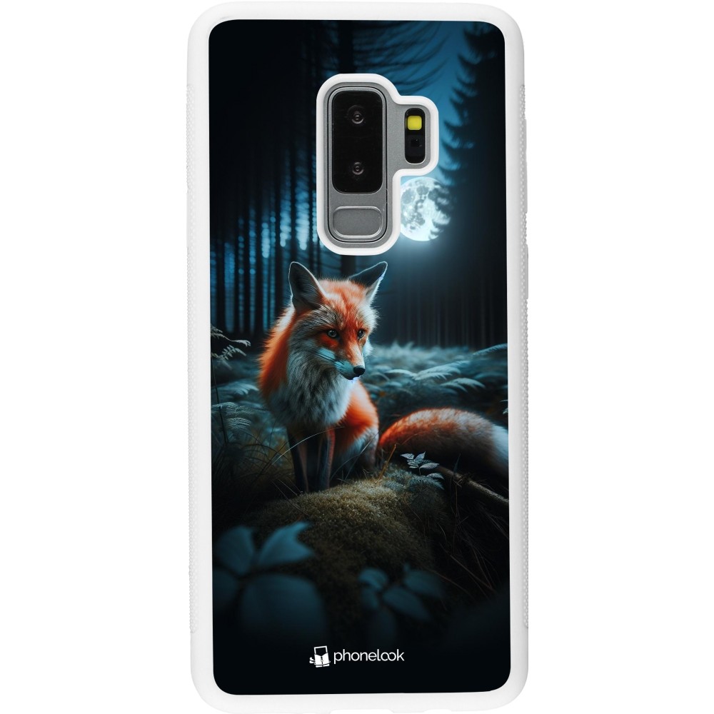 Coque Samsung Galaxy S9+ - Silicone rigide blanc Renard lune forêt