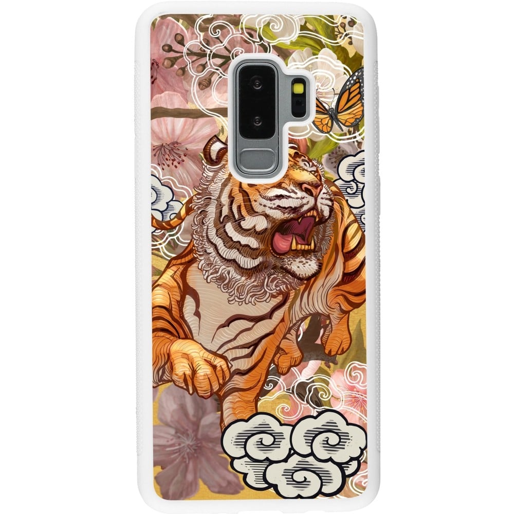 Coque Samsung Galaxy S9+ - Silicone rigide blanc Spring 23 japanese tiger