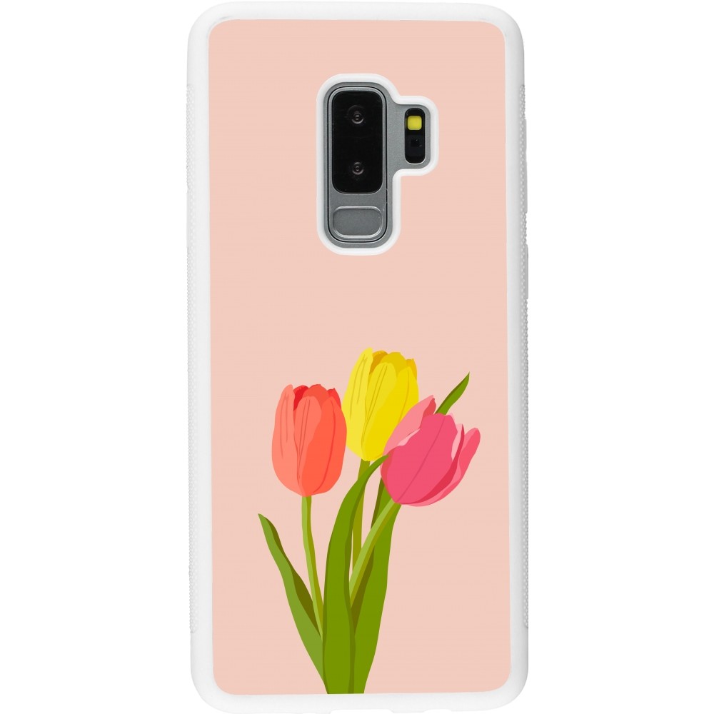 Coque Samsung Galaxy S9+ - Silicone rigide blanc Spring 23 tulip trio