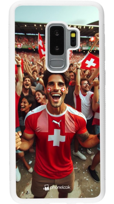 Coque Samsung Galaxy S9+ - Silicone rigide blanc Supporter Suisse Euro 2024