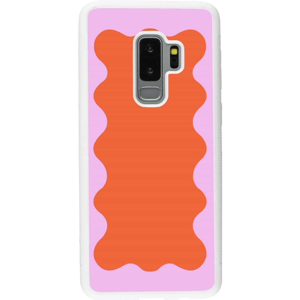 Coque Samsung Galaxy S9+ - Silicone rigide blanc Wavy Rectangle Orange Pink