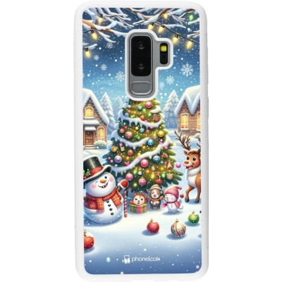 Coque Samsung Galaxy S9+ - Silicone rigide blanc Noël 2023 bonhomme de neige et sapin