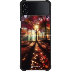 Coque Samsung Galaxy Z Flip3 5G - Silicone rigide noir Automne doré glare