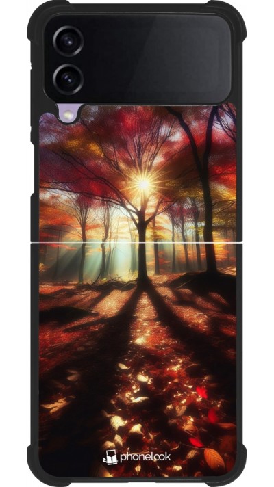 Coque Samsung Galaxy Z Flip3 5G - Silicone rigide noir Automne doré glare