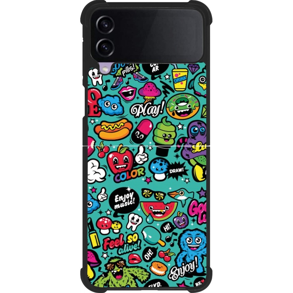 Samsung Galaxy Z Flip3 5G Case Hülle - Silikon schwarz Cartoons old school