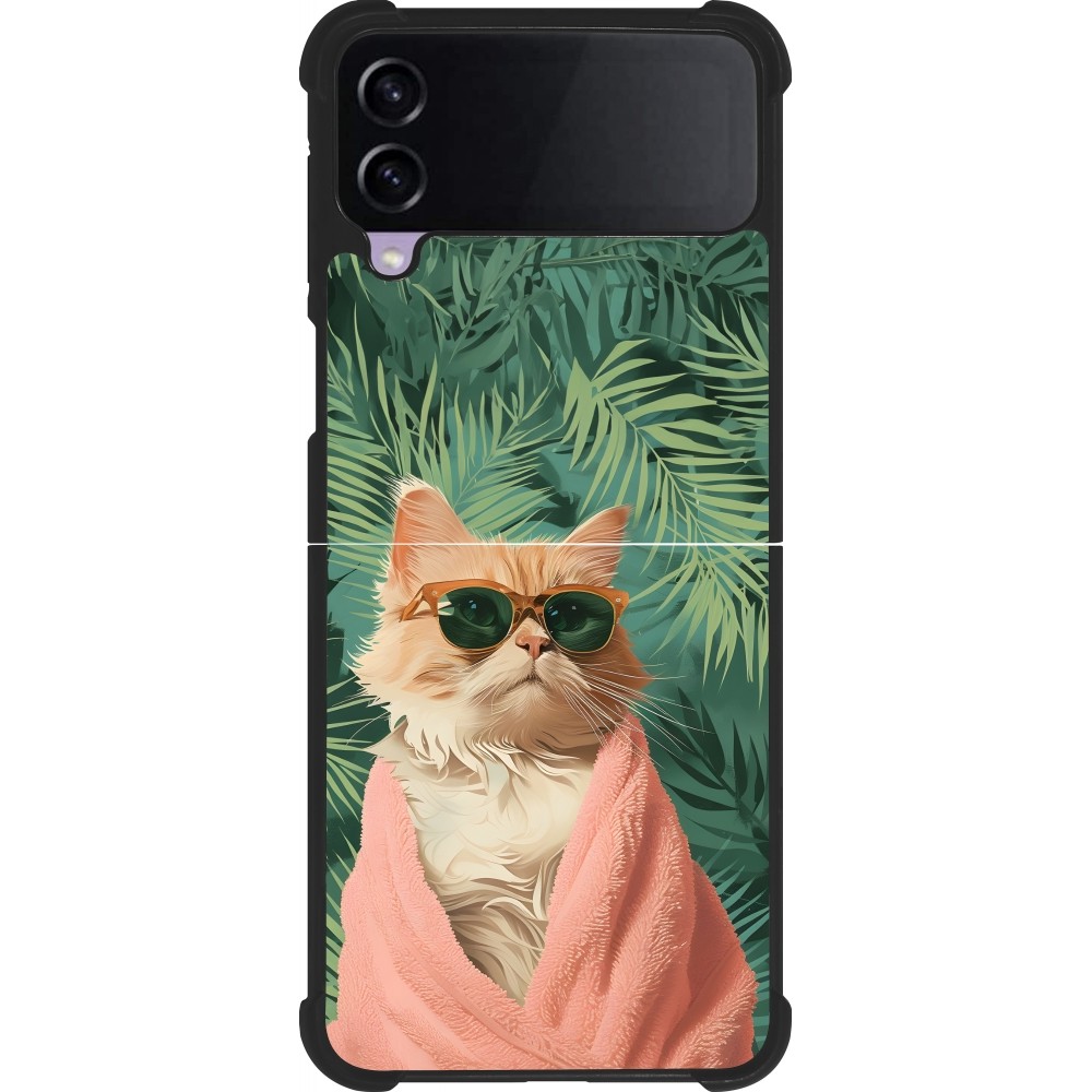 Coque Samsung Galaxy Z Flip3 5G - Silicone rigide noir Cat Summer Palms