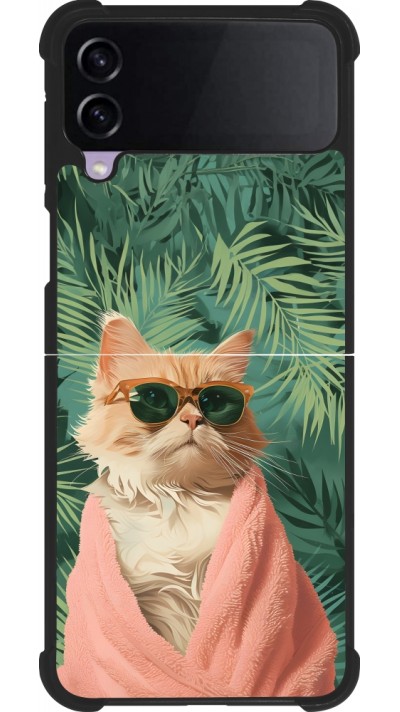 Coque Samsung Galaxy Z Flip3 5G - Silicone rigide noir Cat Summer Palms