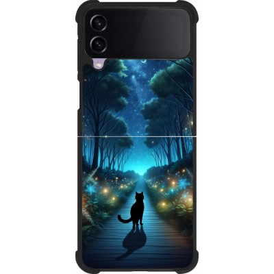 Coque Samsung Galaxy Z Flip3 5G - Silicone rigide noir Chat noir promenade