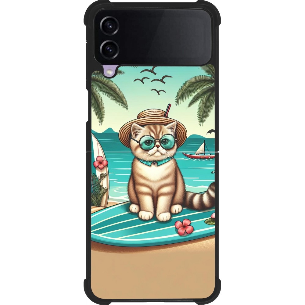 Coque Samsung Galaxy Z Flip3 5G - Silicone rigide noir Chat Surf Style