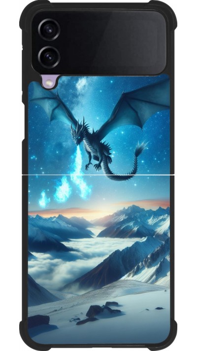 Coque Samsung Galaxy Z Flip3 5G - Silicone rigide noir Dragon nocturne montagne