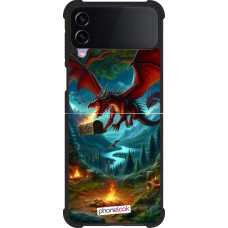 Coque Samsung Galaxy Z Flip3 5G - Silicone rigide noir Dragon Volant Forêt Trésor