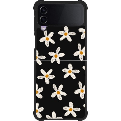 Coque Samsung Galaxy Z Flip3 5G - Silicone rigide noir Easter 2024 white on black flower