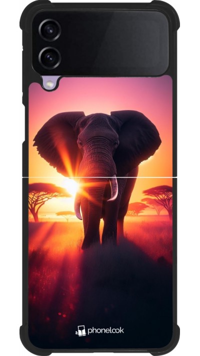 Coque Samsung Galaxy Z Flip3 5G - Silicone rigide noir Elephant Sunrise Beauty