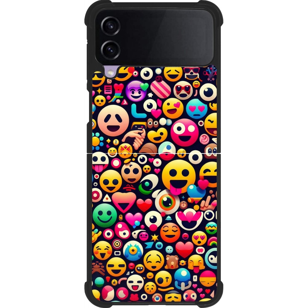 Coque Samsung Galaxy Z Flip3 5G - Silicone rigide noir Emoji Mix Color