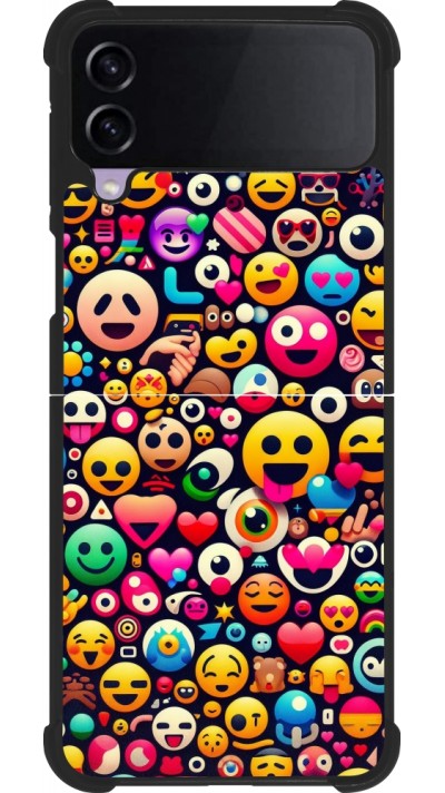 Coque Samsung Galaxy Z Flip3 5G - Silicone rigide noir Emoji Mix Color