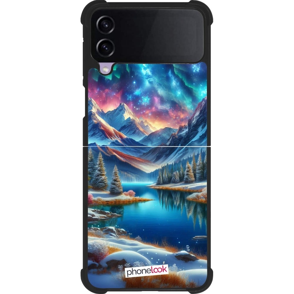 Coque Samsung Galaxy Z Flip3 5G - Silicone rigide noir Fantasy Mountain Lake Sky Stars