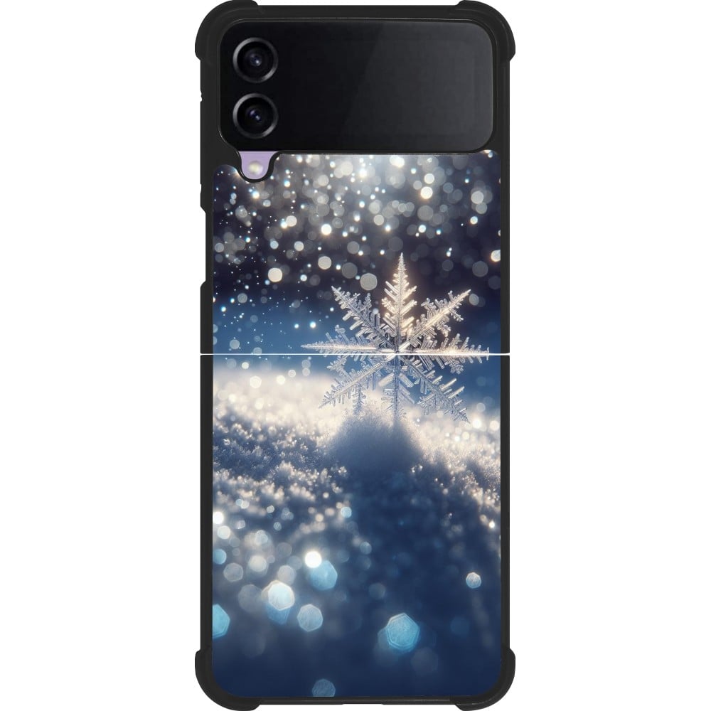 Coque Samsung Galaxy Z Flip3 5G - Silicone rigide noir Flocon Solaire Éclat