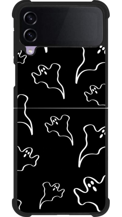 Coque Samsung Galaxy Z Flip3 5G - Silicone rigide noir Halloween 2024 black and white ghosts