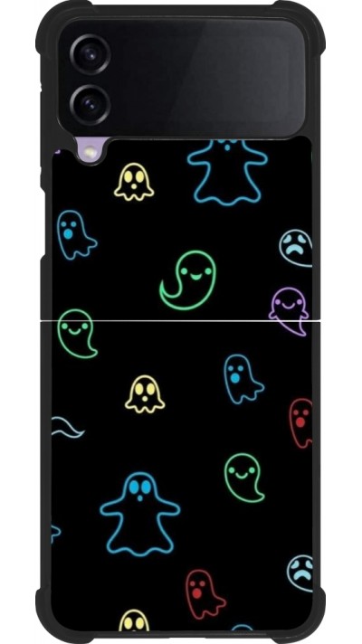 Coque Samsung Galaxy Z Flip3 5G - Silicone rigide noir Halloween 2024 colorful ghosts