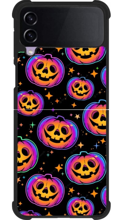 Coque Samsung Galaxy Z Flip3 5G - Silicone rigide noir Halloween 2024 rainbow pumpkins