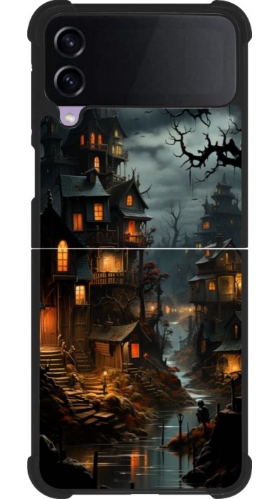 Coque Samsung Galaxy Z Flip3 5G - Silicone rigide noir Halloween 2024 scary town