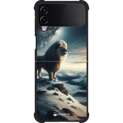 Coque Samsung Galaxy Z Flip3 5G - Silicone rigide noir Le lion blanc