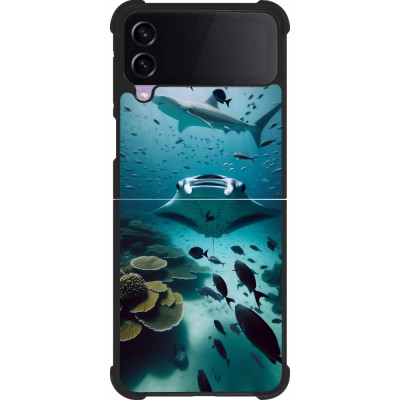 Coque Samsung Galaxy Z Flip3 5G - Silicone rigide noir Manta Lagon Nettoyage