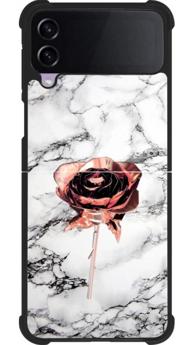 Coque Samsung Galaxy Z Flip3 5G - Silicone rigide noir Marble Rose Gold