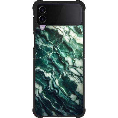 Coque Samsung Galaxy Z Flip3 5G - Silicone rigide noir Marbre vert majestueux