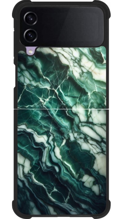 Coque Samsung Galaxy Z Flip3 5G - Silicone rigide noir Marbre vert majestueux