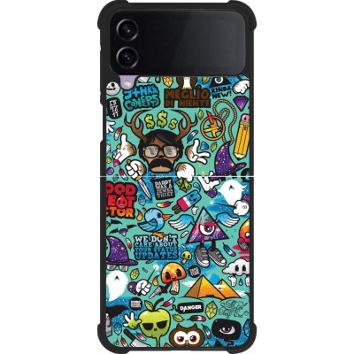 Coque Samsung Galaxy Z Flip3 5G - Silicone rigide noir Mixed Cartoons Turquoise