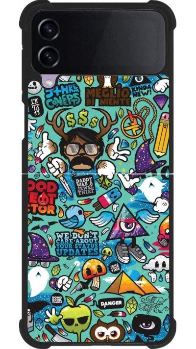 Coque Samsung Galaxy Z Flip3 5G - Silicone rigide noir Mixed Cartoons Turquoise