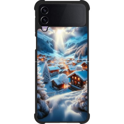 Coque Samsung Galaxy Z Flip3 5G - Silicone rigide noir Mont Neige Lumière