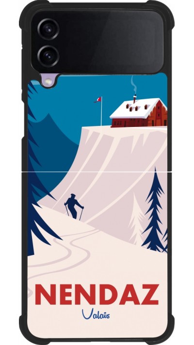 Coque Samsung Galaxy Z Flip3 5G - Silicone rigide noir Nendaz Cabane Ski