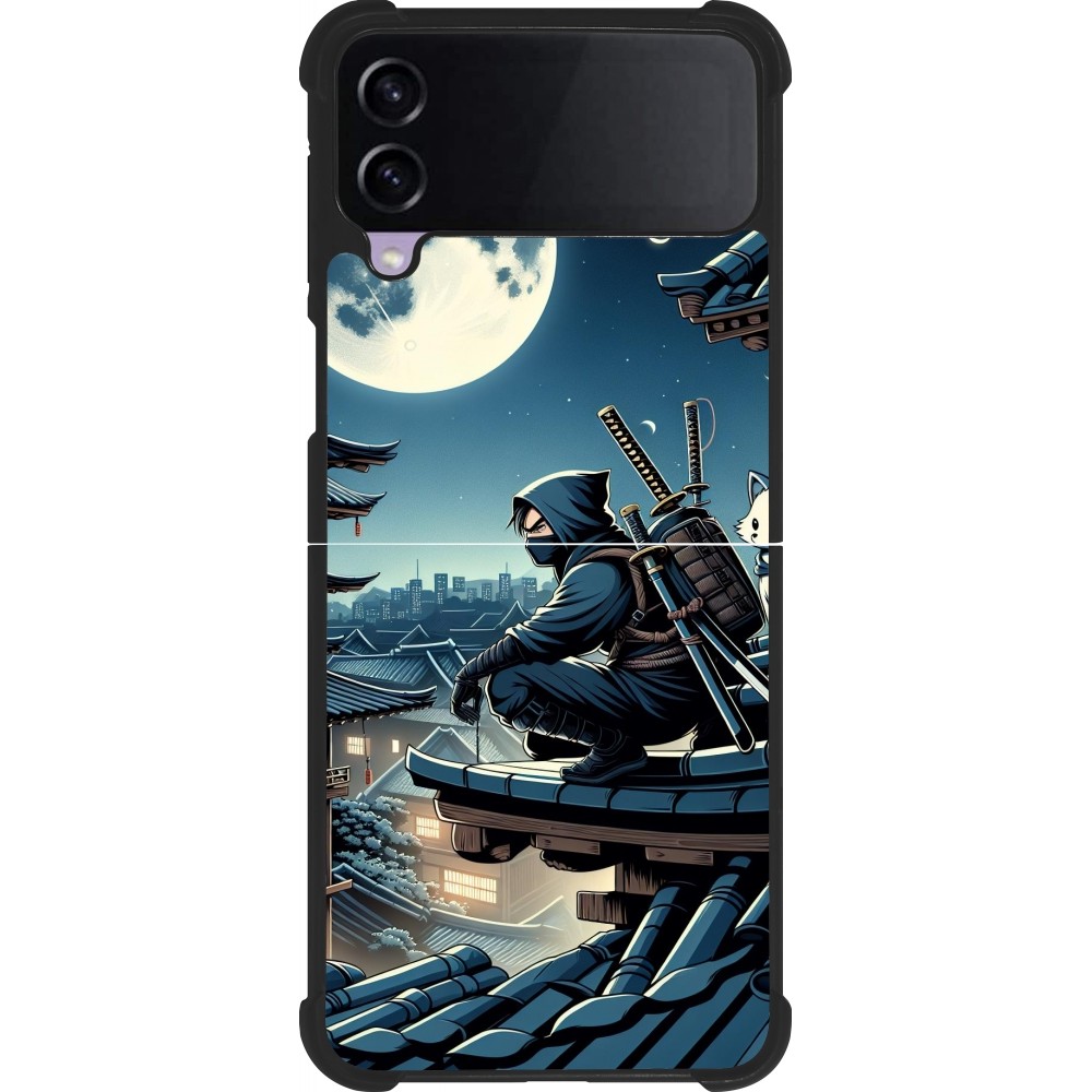 Coque Samsung Galaxy Z Flip3 5G - Silicone rigide noir Ninja sous la lune