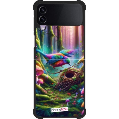 Coque Samsung Galaxy Z Flip3 5G - Silicone rigide noir Oiseau Nid Forêt