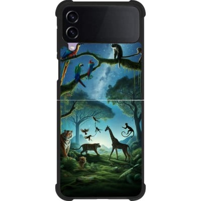 Coque Samsung Galaxy Z Flip3 5G - Silicone rigide noir Paradis des animaux exotiques