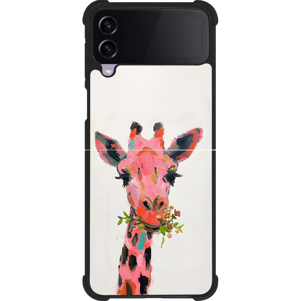 Coque Samsung Galaxy Z Flip3 5G - Silicone rigide noir Pink Girafe Paint