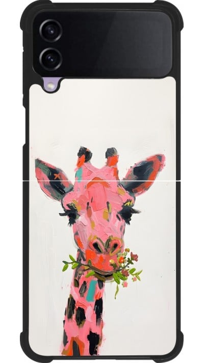 Coque Samsung Galaxy Z Flip3 5G - Silicone rigide noir Pink Girafe Paint