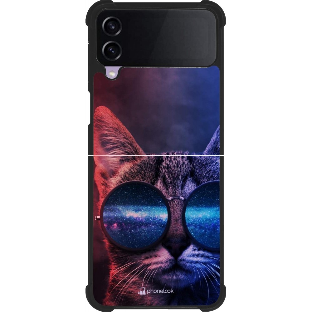 Samsung Galaxy Z Flip3 5G Case Hülle - Silikon schwarz Red Blue Cat Glasses