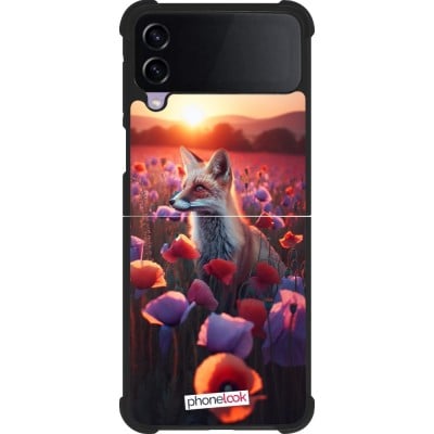 Coque Samsung Galaxy Z Flip3 5G - Silicone rigide noir Renard pourpre au crépuscule