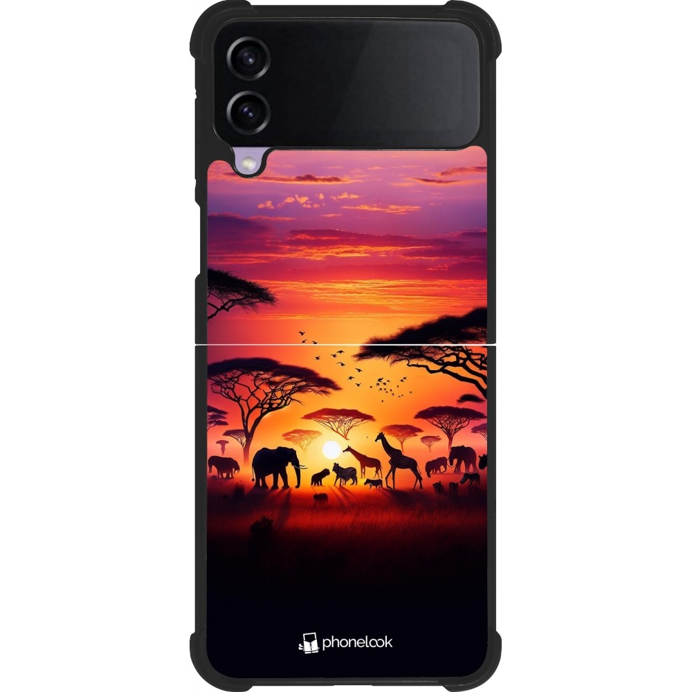 Coque Samsung Galaxy Z Flip3 5G - Silicone rigide noir Safari sunset wildlife