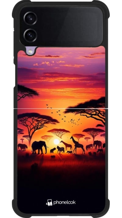 Coque Samsung Galaxy Z Flip3 5G - Silicone rigide noir Safari sunset wildlife