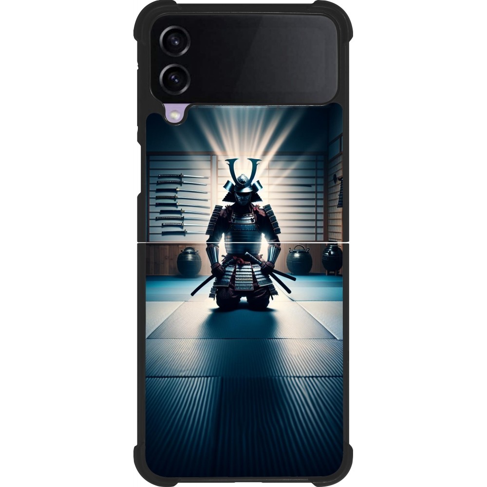 Coque Samsung Galaxy Z Flip3 5G - Silicone rigide noir Samouraï en prière