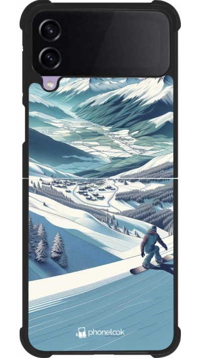 Coque Samsung Galaxy Z Flip3 5G - Silicone rigide noir Snowboarder Montagne