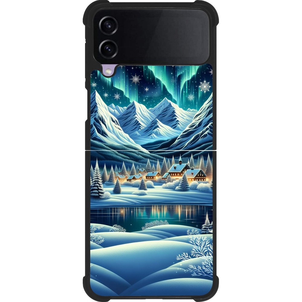 Coque Samsung Galaxy Z Flip3 5G - Silicone rigide noir Snowy Mountain Village Lake night