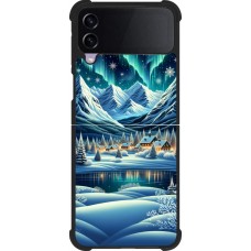 Coque Samsung Galaxy Z Flip3 5G - Silicone rigide noir Snowy Mountain Village Lake night