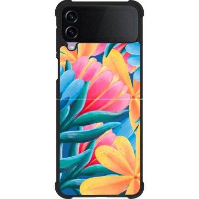 Coque Samsung Galaxy Z Flip3 5G - Silicone rigide noir Spring 23 colorful flowers